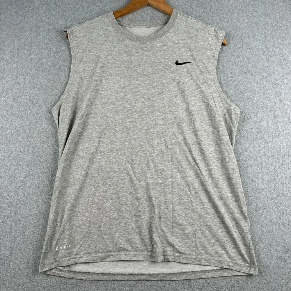 Nike Sleeveless Shirt Mens Medium The Nike Tee Gray Dri-FIT Graphic Swoosh
